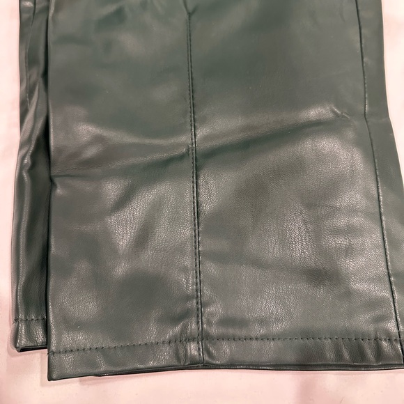 Zara Women's Dark Green Faux Leather Pants - Picture 3 of 6